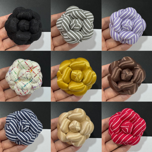 新款6.6cm56个色山茶花饰品高端皮面超定型胸花小香花加胸针发夹