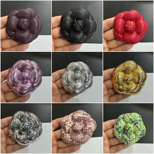 新款6.6cm56个色高端小香风粗花尼定型山茶花饰品胸花加胸针发夹