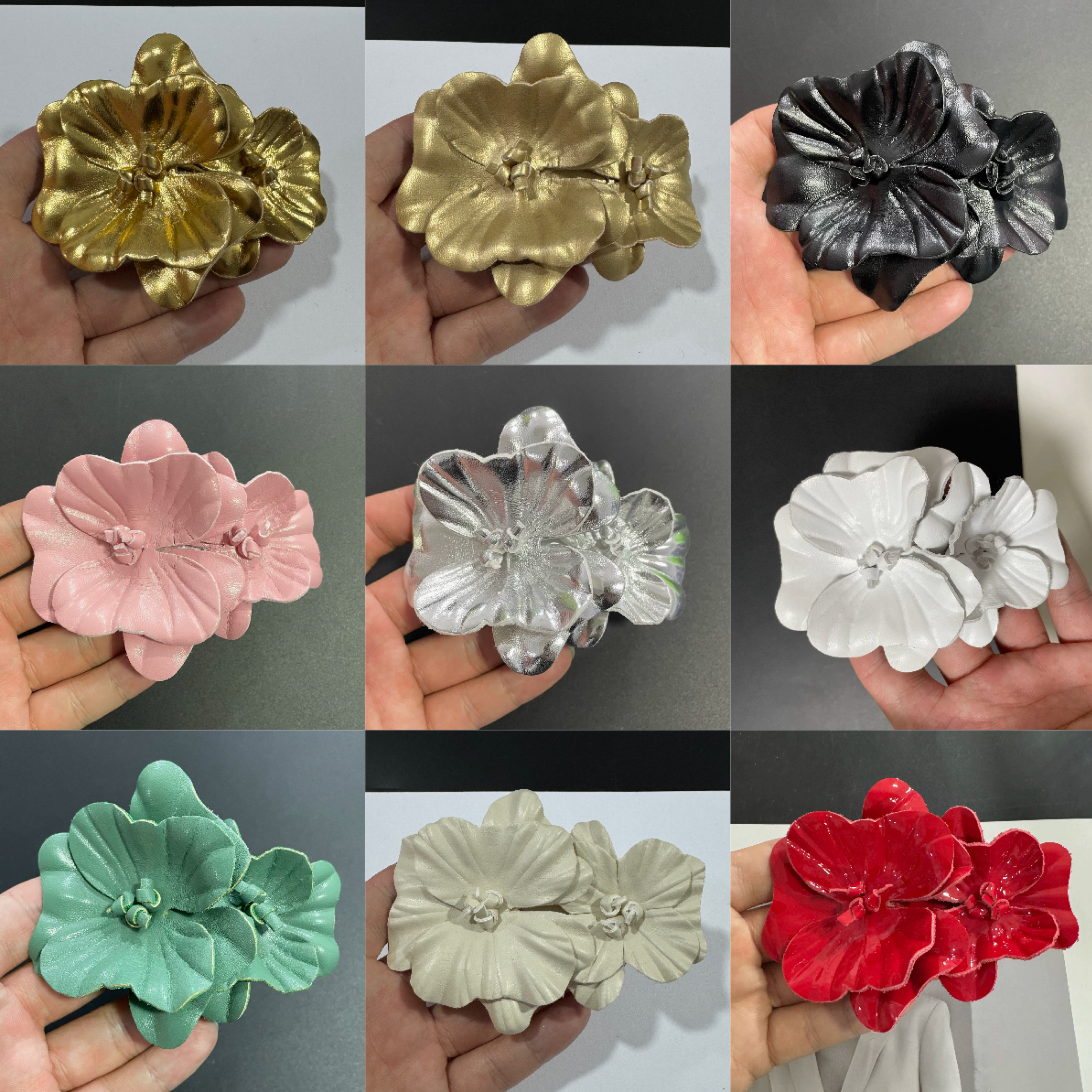9x7cm高端长款小香花朵超纤饰品包花鞋花胸花头夹底加胸针发夹扣