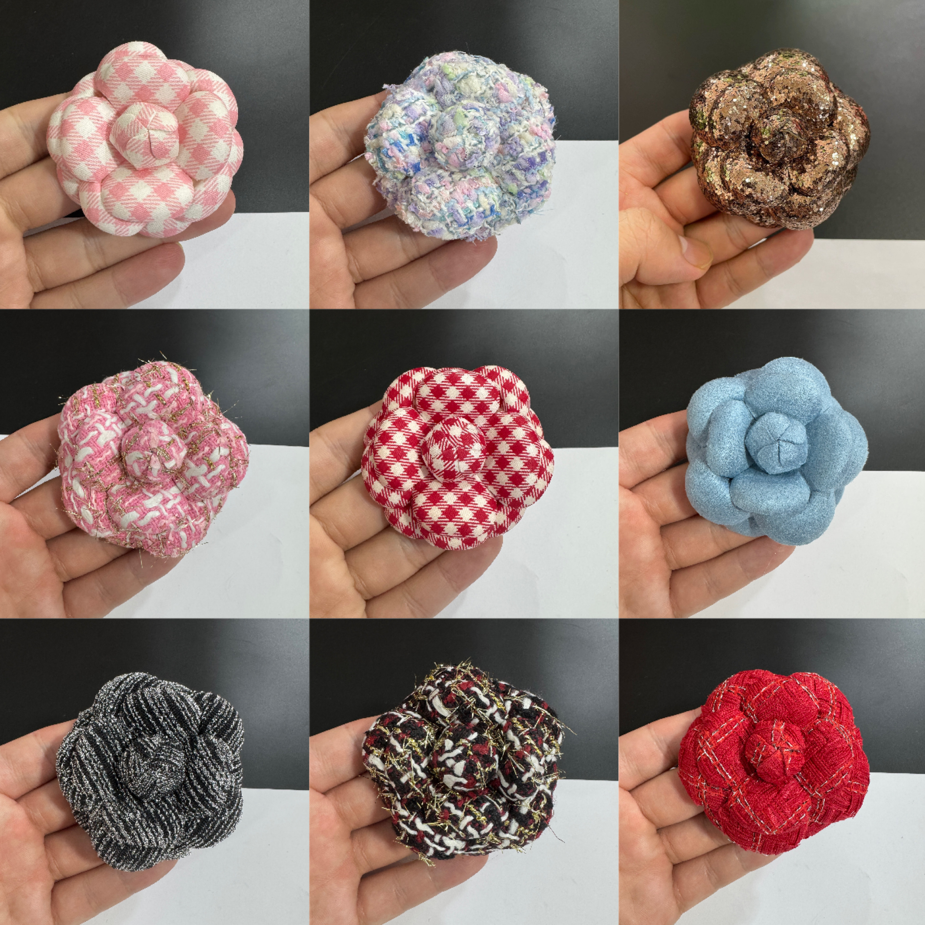 全6.1cm高端多种材料定型花山茶花小香花饰品服装胸花头夹加胸针