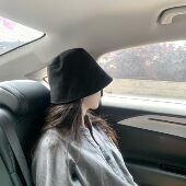 黑色素颜渔夫帽女春秋百搭2024新款 毛绒盆帽大头围显脸小水桶帽子