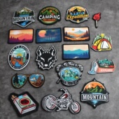 山川河流刺绣风景魔术贴章旅行露营个性 背包贴章士气章臂章胸章