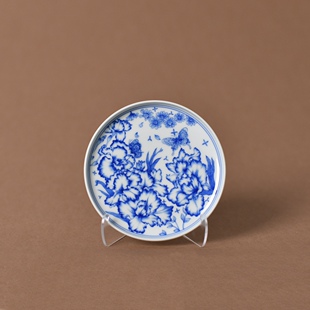 雨后花团锦簇盘青花景德镇手工陶瓷壶承13.8cm