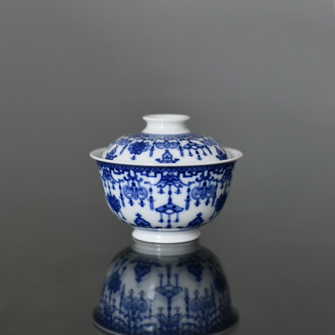 青花长庆盖碗妙色手工陶瓷