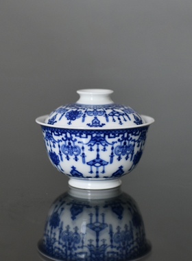 妙色青花万福长庆盖碗130ml景德镇高端手工陶瓷