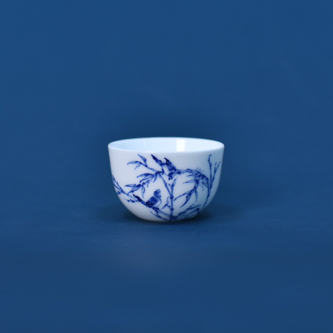九段烧妙手青花花鸟鸡缸杯水鸟景德镇手绘送礼陶瓷茶杯主人杯70ml