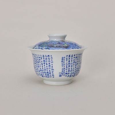 古事绘青花斗彩赤壁赋盖碗