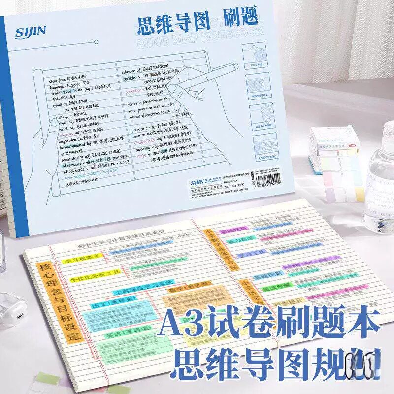 A3思维导图草稿纸可撕刷题草稿本大尺寸美式加厚稿纸横线方格考研用背单字用数学演算纸作文纸横版学习拍纸本