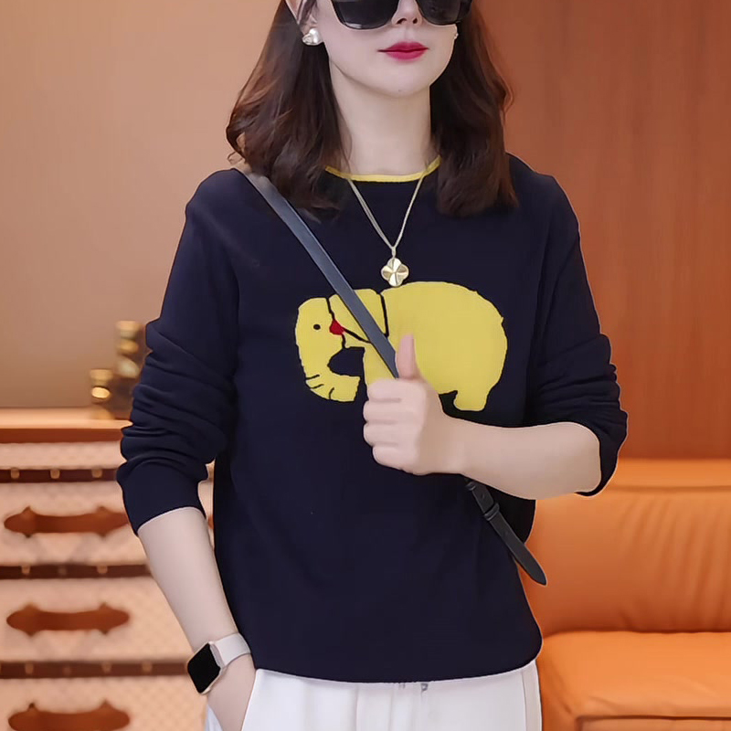 卡通印花长袖t恤女春秋2025新款秋季显瘦百搭圆领卫衣上衣