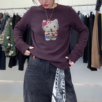 美式HelloKitty印花圆领秋季新款百搭休闲长袖T恤上衣