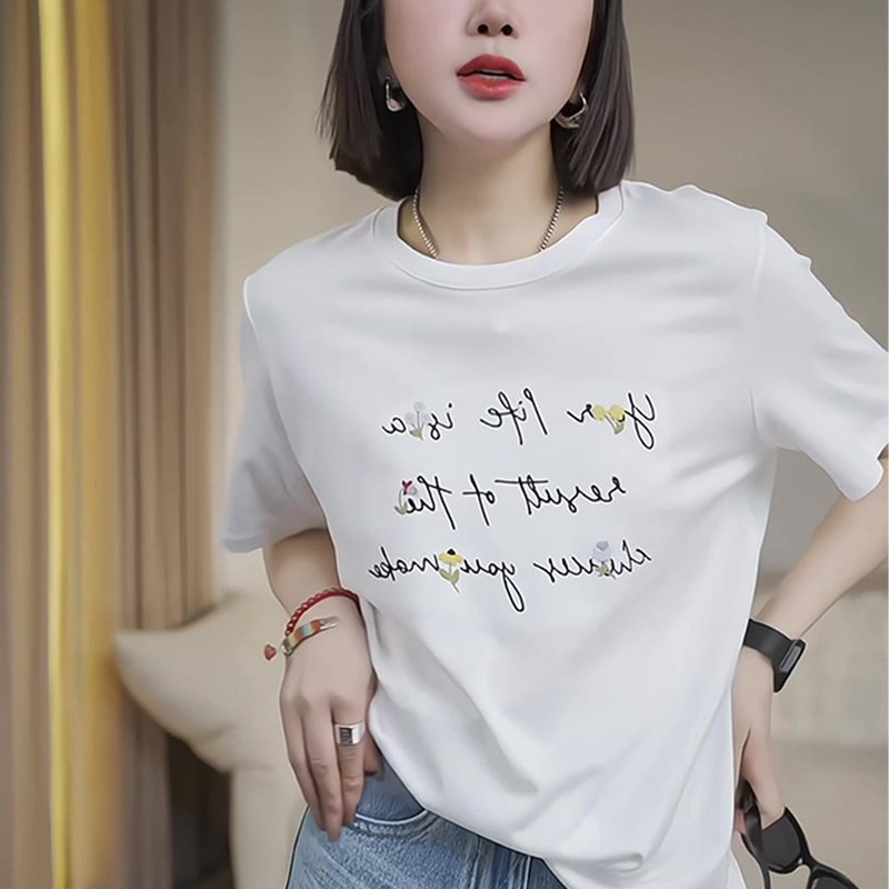 韩系ins白色休闲简约印花字母短袖T恤衫女百搭显瘦小众上衣