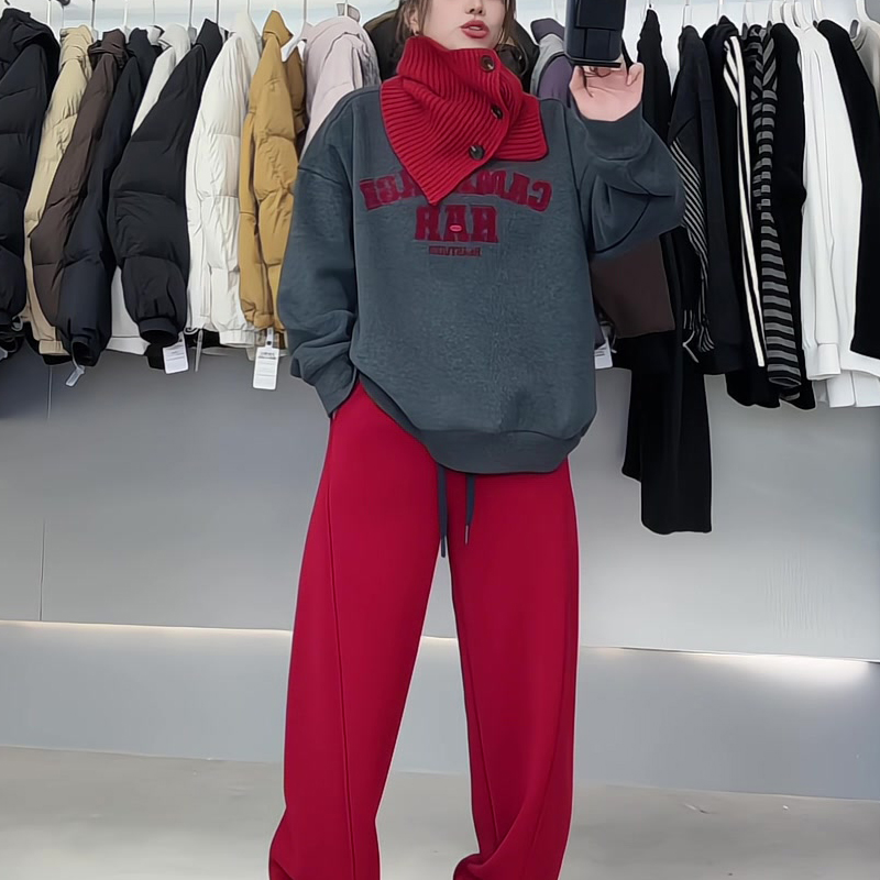 秋冬新款韩系休闲字母印花宽松卫衣女圆领上衣