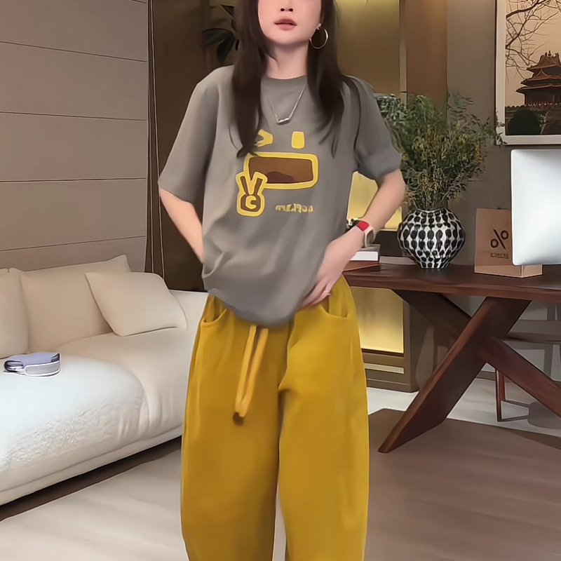 夏季新款棉时尚美式正肩短袖t恤圆领百搭休闲上衣