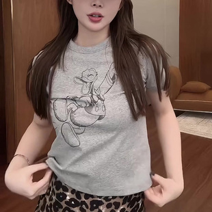 2025春夏新款 T恤女 小众ins减龄显瘦唐老鸭休闲印花短袖