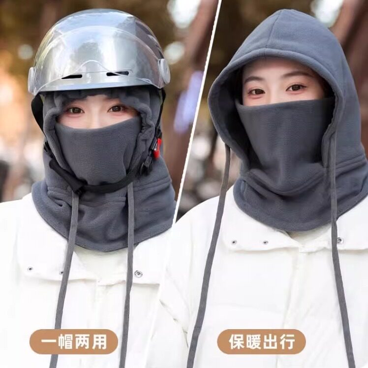 连体卫衣帽女秋冬天保暖帽子套头围脖套两用一体加厚护耳帽骑行