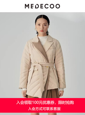 MEDECOO/墨蒂珂冬季新款修身系带双层领白鸭绒羽绒服MHD11105
