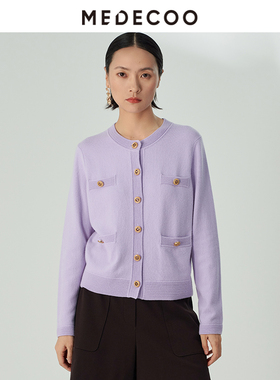 MEDECOO/墨蒂珂冬季新款小香风长袖圆领羊毛针织开衫MHD40203