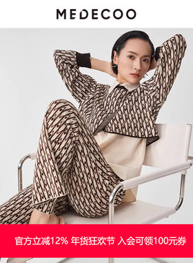 MEDECOO/墨蒂珂秋季新款长袖两件套提花针织套头衫女MHQ40312
