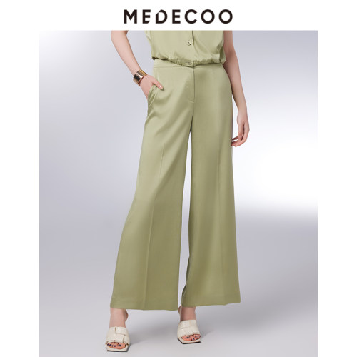 MEDECOO休闲真丝显瘦直筒裤