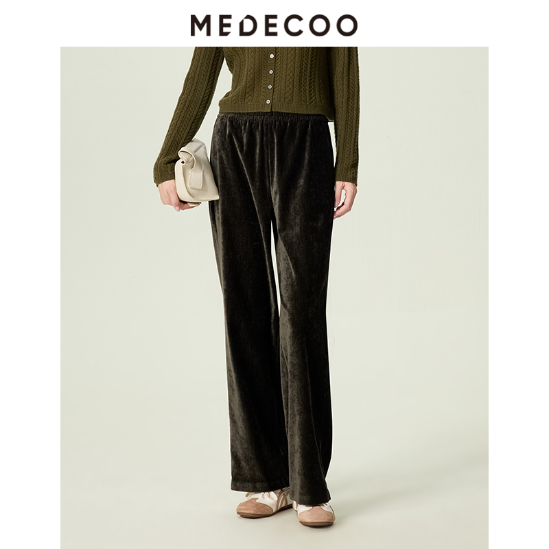 丝绒缎面休闲裤显瘦修身直筒裤子