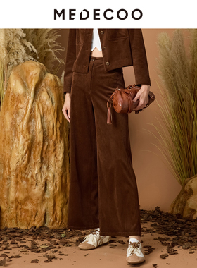 MEDECOO/墨蒂珂2025秋季季新款高腰直筒灯芯绒休闲长裤女MJQ80504
