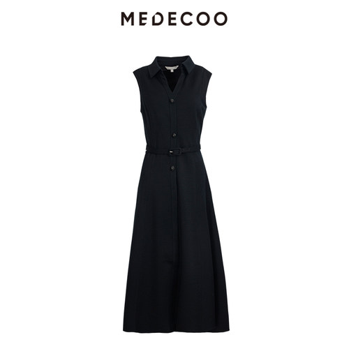 墨蒂珂A字羊毛衬衫领无袖连衣裙