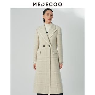 墨蒂珂冬新款 MEDECOO 干练宽肩千鸟格羊毛呢大衣外套MHD20306