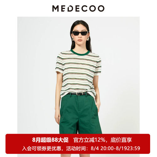 墨蒂珂时尚撞色条纹罗纹针织衫