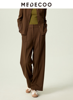 MEDECOO/墨蒂珂2025秋冬新款女羊毛长款保暖休闲裤直筒裤MJD80504