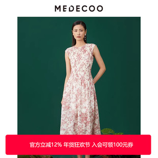 MEDECOO/墨蒂珂2025夏季新款 X廓形无袖过膝印花连衣裙女MJX90104