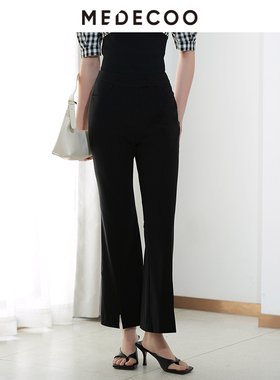MEDECOO/墨蒂珂夏季新款修身显瘦微喇开叉休闲长裤女THX80503