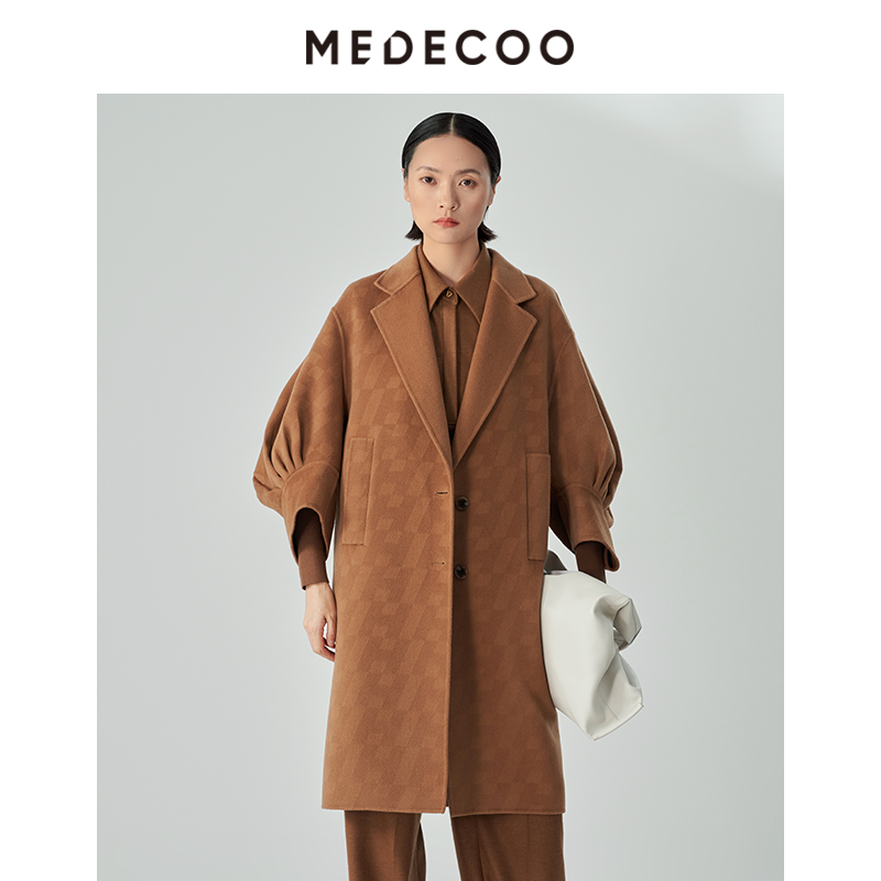 墨蒂珂双面呢羊毛长款提花大衣