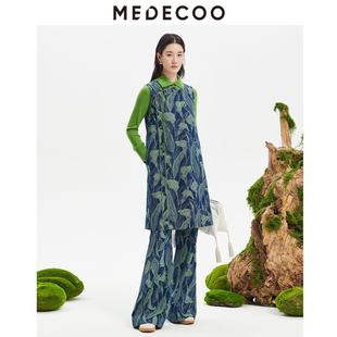 MEDECOO/墨蒂珂2026春新款女装中长款提花牛仔无袖连衣裙MKC90104