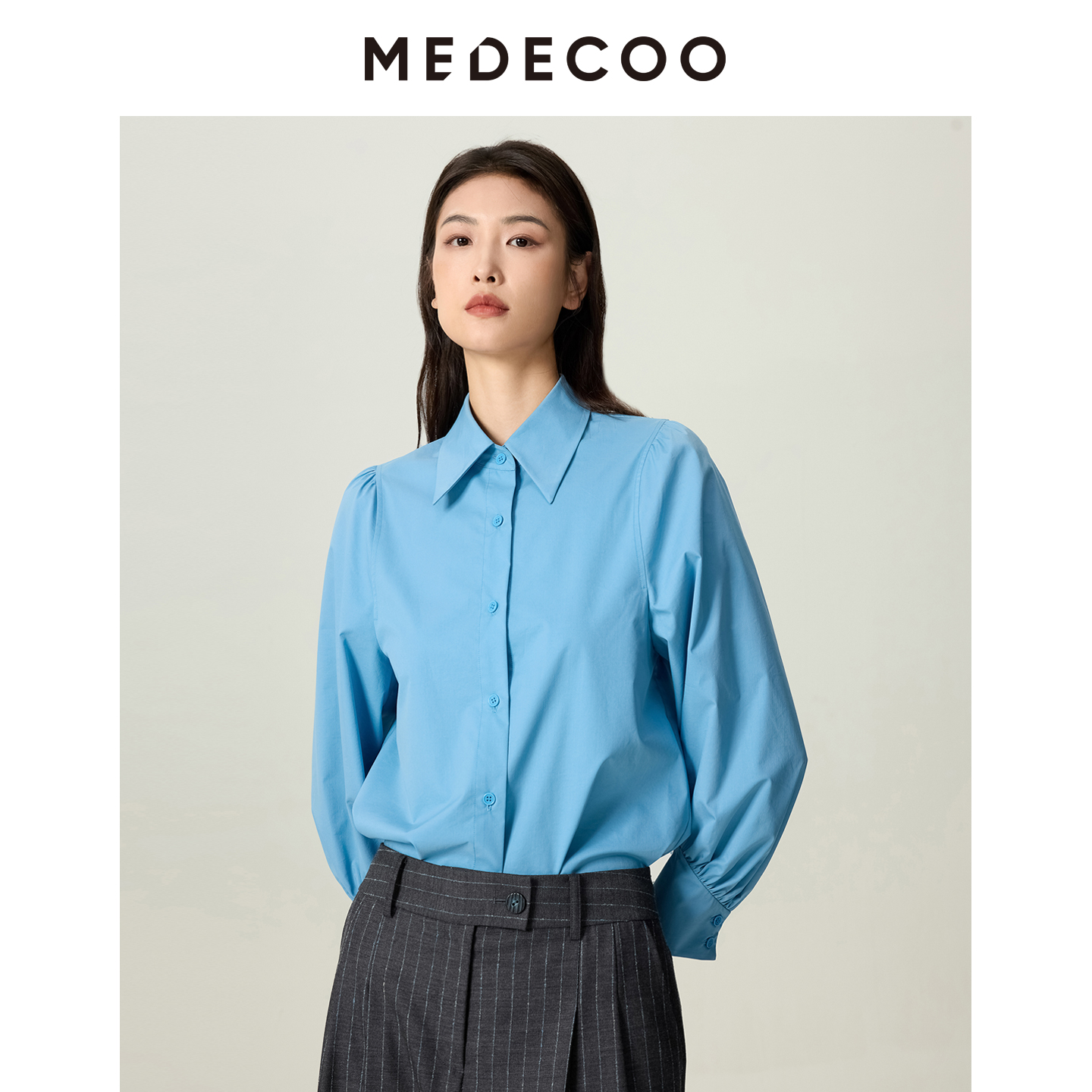 墨蒂珂复古灯笼长袖直筒衬衫女