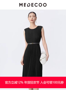 MEDECOO/墨蒂珂2025春季新款 百褶无袖垂感雪纺连衣裙女TJX90102
