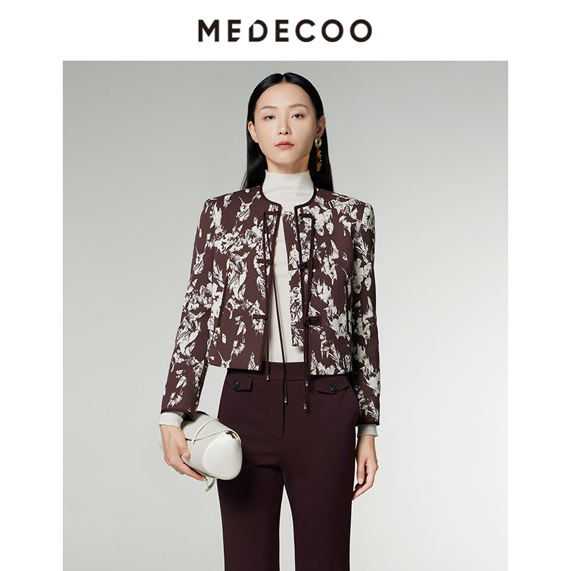 墨蒂珂短款棉质印花盘扣短外套