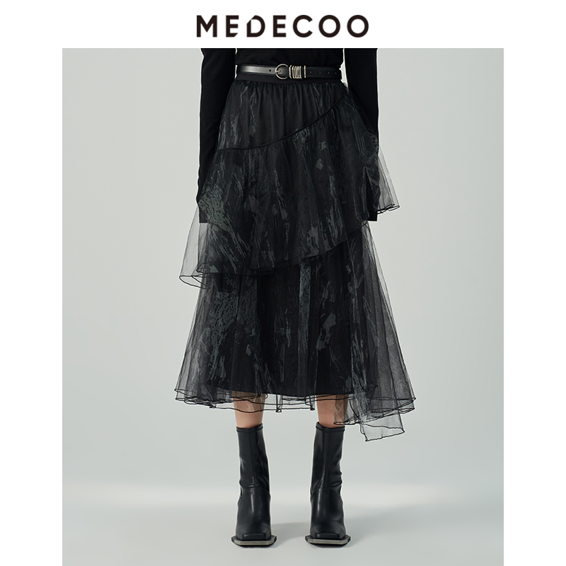 墨蒂珂长款A字泼墨图案半身裙