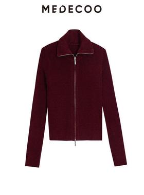 MEDECOO/墨蒂珂2025冬新款女装Polo领修身长袖短款针织衫MID40334