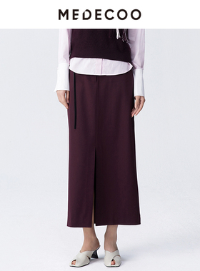 MEDECOO/墨蒂珂2025春季新款 H廓形前开叉西装半身长裙女MJC70203