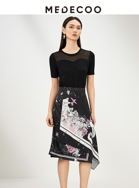 MEDECOO/墨蒂珂夏季新款女装裙子圆领短袖拼接连衣裙MHX40601