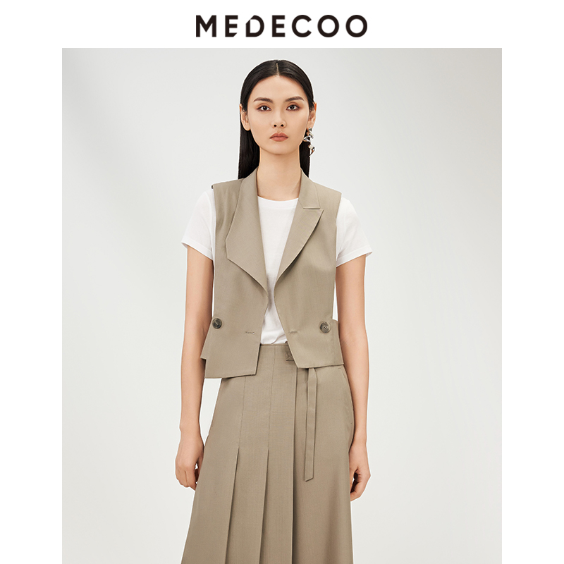 墨蒂珂双排扣短款西装领马夹