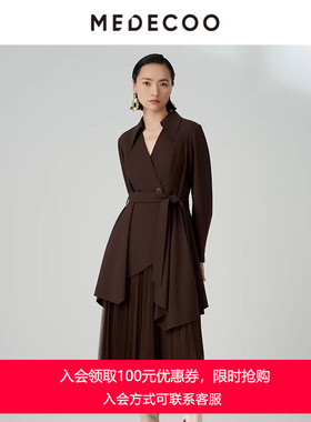 MEDECOO/墨蒂珂冬季新款 高腰V领斜门襟层叠摆连衣裙THD90402