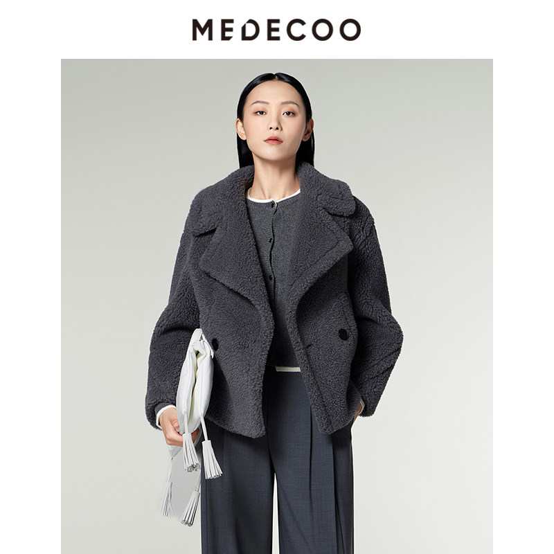 MEDECOO/墨蒂珂2024冬季新款时尚圈圈毛短大衣羊毛呢外套MID20104