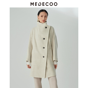MEDECOO 千鸟格单排扣斜门襟毛呢大衣MHD20201 墨蒂珂冬季 新款