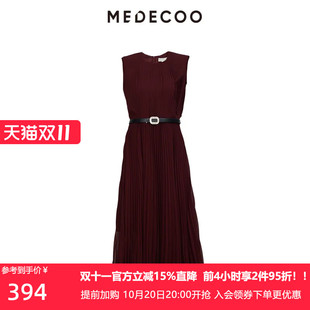 MEDECOO/墨蒂珂2026春季新款 无袖圆领A摆修身配腰带雪纺连衣裙女
