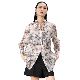 MEDECOO/墨蒂珂春季新款真丝印花长袖衬衫式薄外套女MHC31202