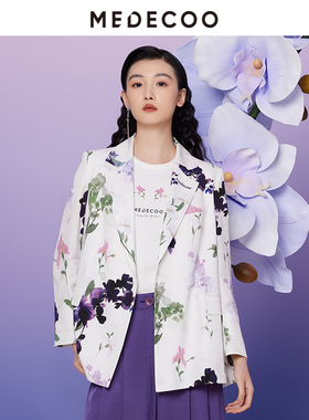 MEDECOO/墨蒂珂2025夏季新款 时尚印花H型西装领休闲外套MIX31128