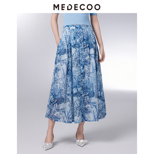 MEDECOO 中高腰百褶显瘦A字印花半身裙MIX70208 墨蒂珂2026夏新款