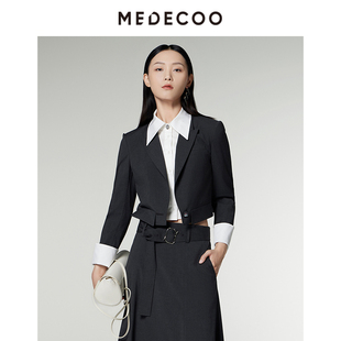 衬衫 新款 领拼接假两件截短外套女MID31105 墨蒂珂2025秋季 MEDECOO