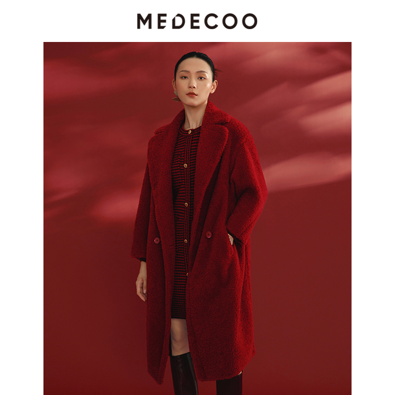 墨蒂珂羊毛呢长款圈圈毛大衣